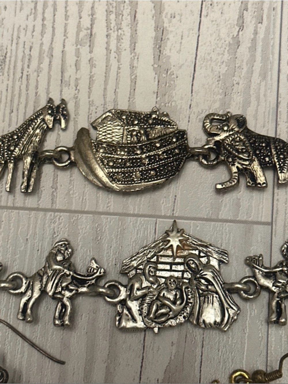Noah’s Ark & Nativity Charm Bracelets with Cross Angel Earrings 4pc Christian Je